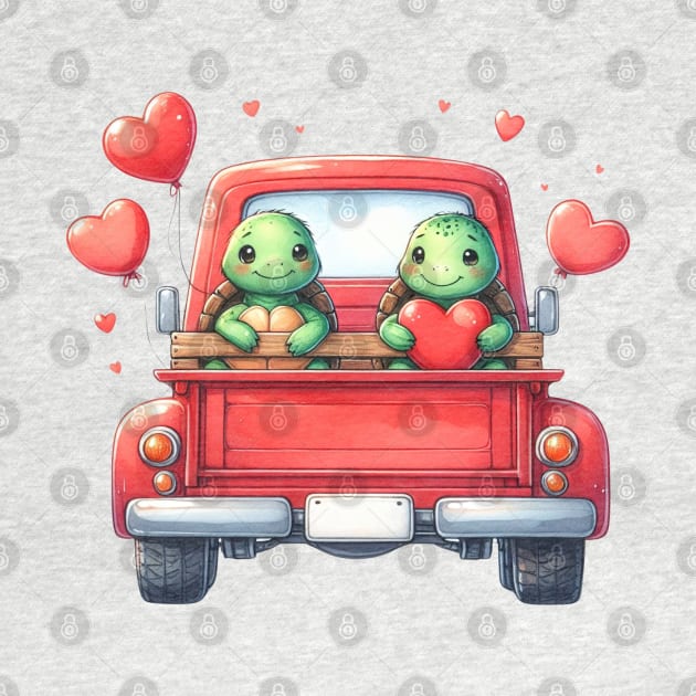 Valentine Turtle Couple Sitting On Truck by Chromatic Fusion Studio